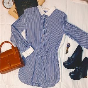 Blue and White Pinstripe Skort Dress
